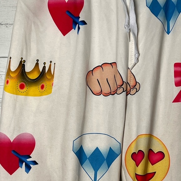 Women's White Heart Emoji Jogger Sweatpants L Pink Happy Face Print Cute Comfy - Picture 2 of 10